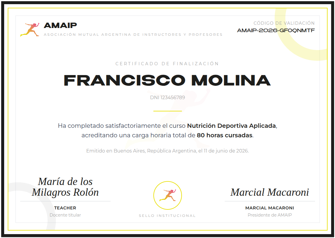 Modelo de certificado oficial AMAIP